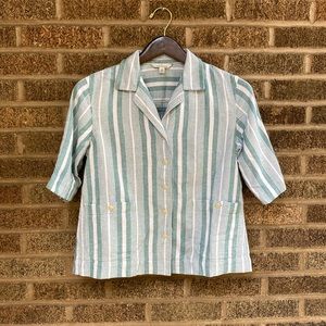 LL Bean 100% Cotton Short Sleeve Striped Button Down with Pockets…